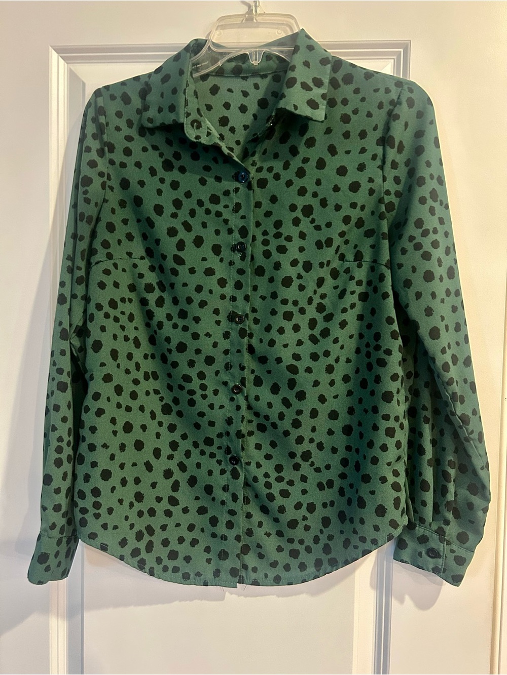 SHEIN Green Button-Up Shirt with Black Spot Print